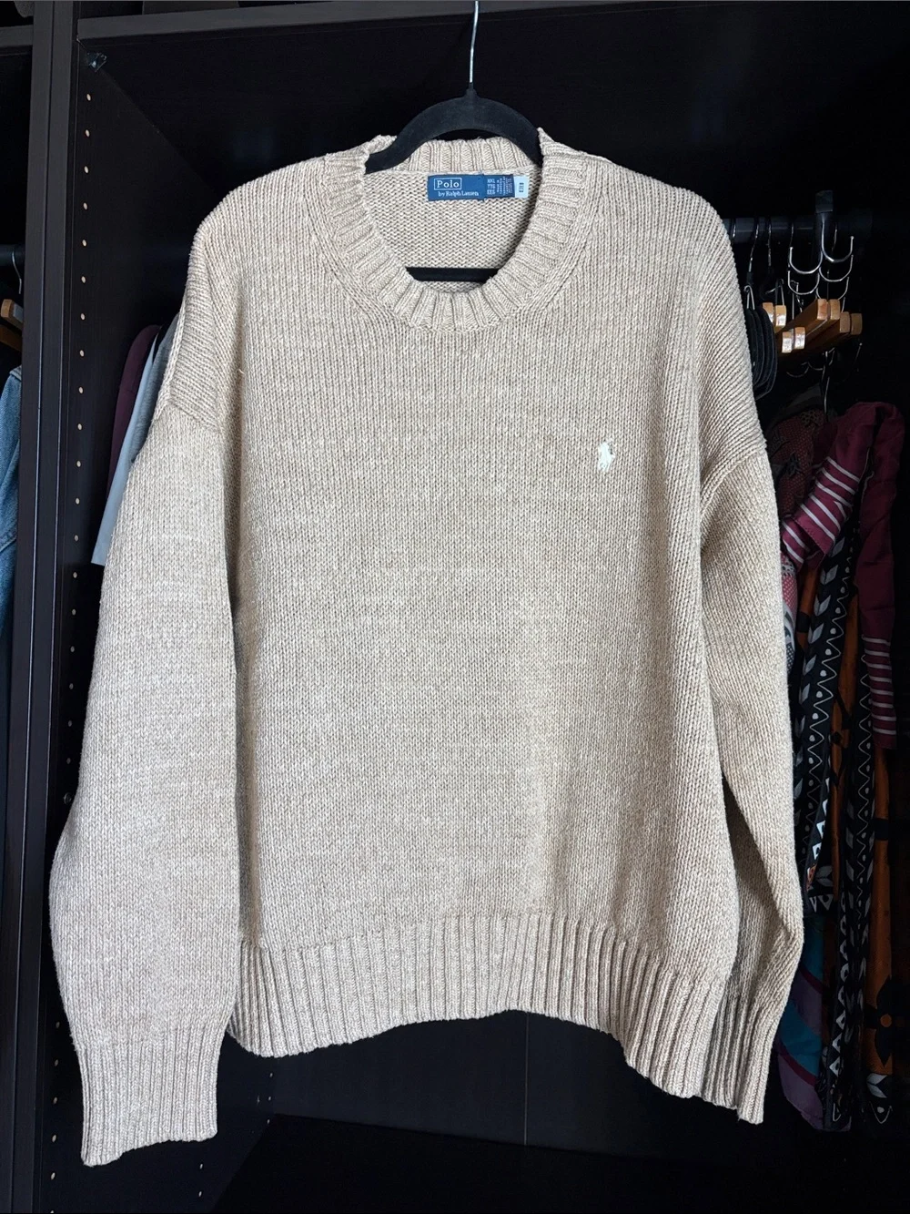 Polo Ralph Lauren Logo Cotton Crew- Tan Heather